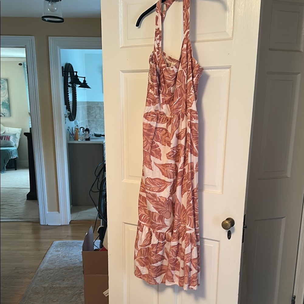 Jessica Simpson Pink Leaf Print Midi Dress
